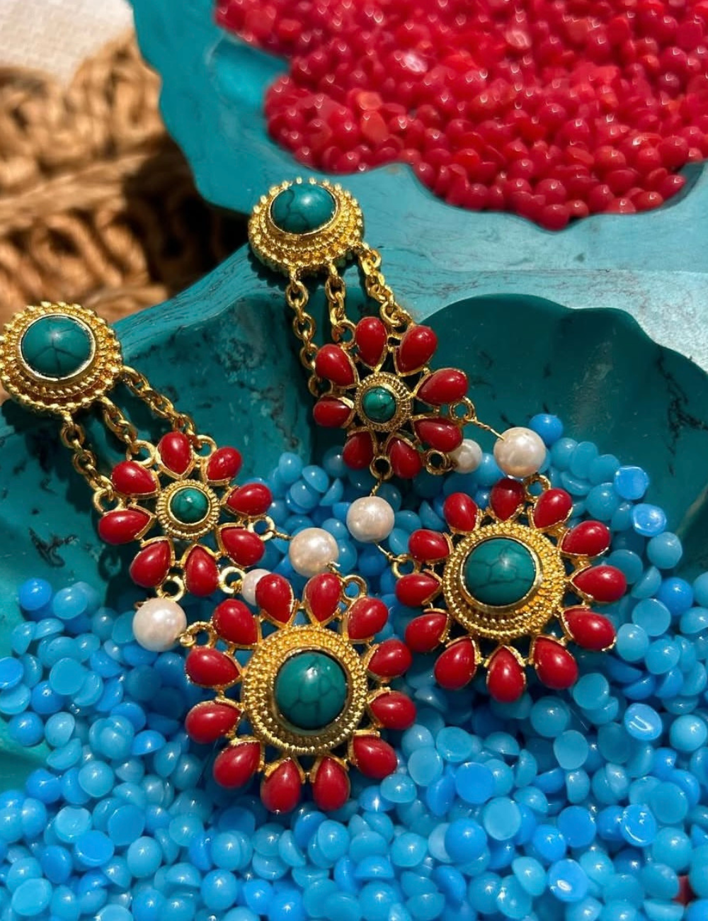 Long Red Traditional Jhumkas